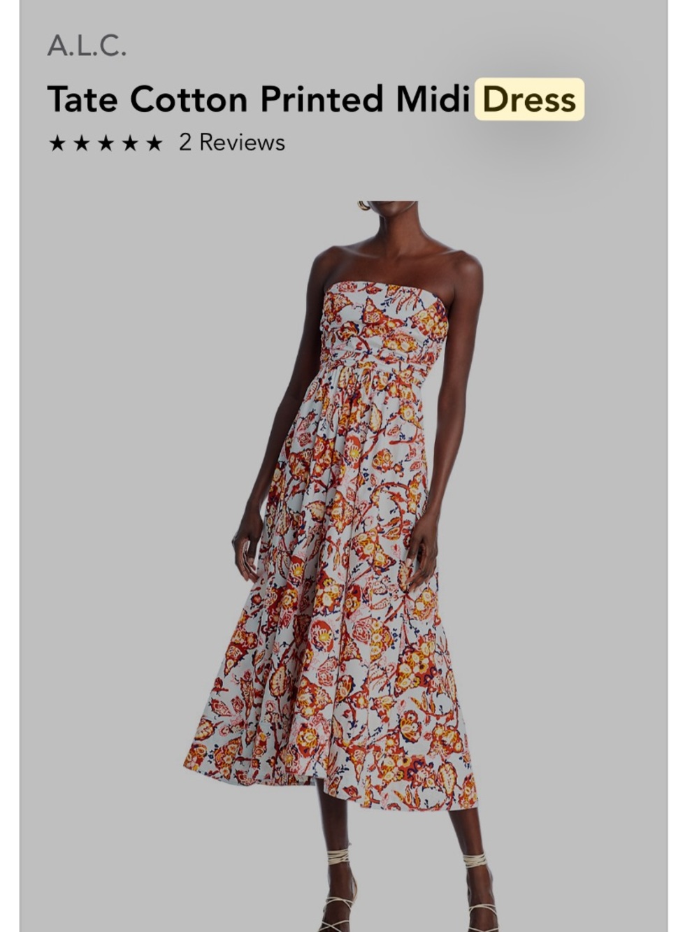 A.L.C. Strapless Floral Cotton Midi Dress — White with Orange & Yellow Print